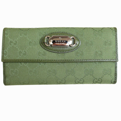 Gucci Bi-Fold Long Wallet Gg Canvas Khaki Green Silver