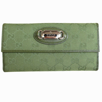 Gucci Bi-Fold Long Wallet Gg Canvas Khaki Green Silver