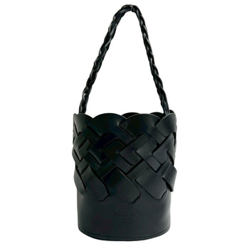 Prada Prada Logo Embossed Mesh Leather Semi-Shoulder Bag/One-Shoulder Bag Handbag Black E40-5