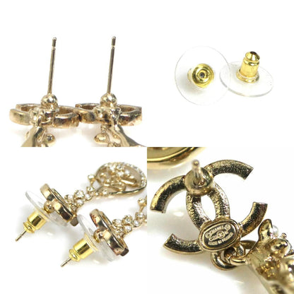 Chanel Coco Mark Metal Rhinestone Earrings Gold Silver White