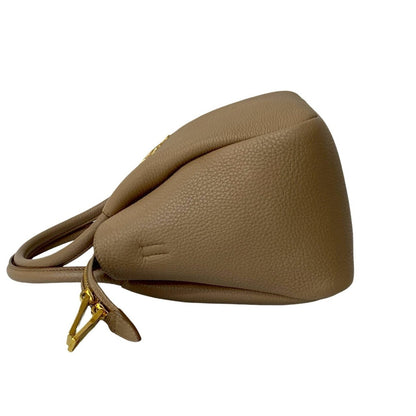 Prada Flu Vitello Dino Logo Hardware Soft Leather 2-Way Handbag/Shoulder Bag Beige A58-6
