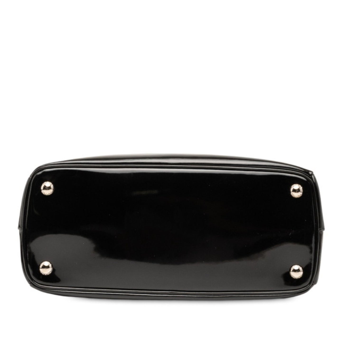 Prada Triangle Logo Plate Handbag Tote Bag Black Patent Leather