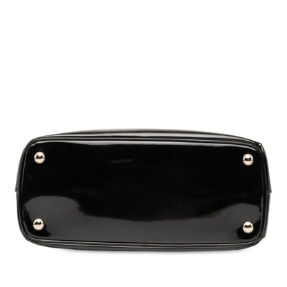 Prada Triangle Logo Plate Handbag Tote Bag Black Patent Leather