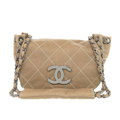 Chanel Wild Stitch Coco Mark Chain Shoulder Bag Lambskin Beige 0157Chanel