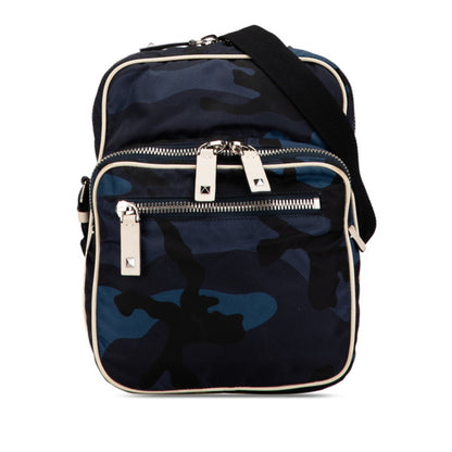 Valentino Camouflage Studded Shoulder Bag Navy Black Nylon