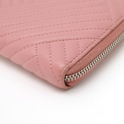 Chanel V-Stitched Coco Mark Round Long Wallet Quilted Lambskin Leather Pink A82258
