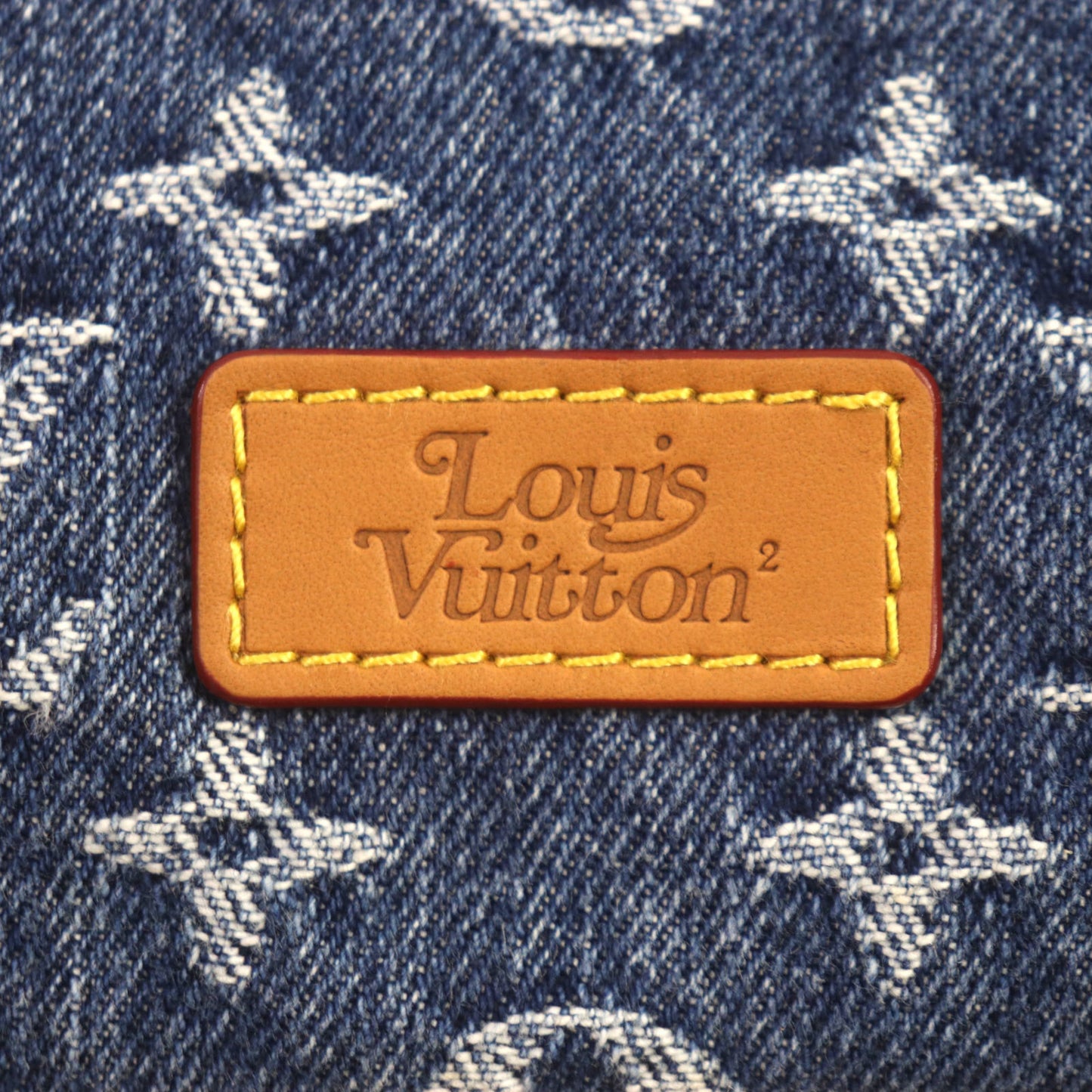 Louis Vuitton Nigo Echarpe Shearling Monogram Denim Leather Patch Reversible Scarf Blue/Beige With