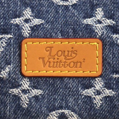 Louis Vuitton Nigo Echarpe Shearling Monogram Denim Leather Patch Reversible Scarf Blue/Beige With