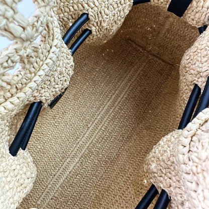 Loewe Raffia Flamenco Clutch Medium 2-Way Tote/Shoulder Bag In Natural Black