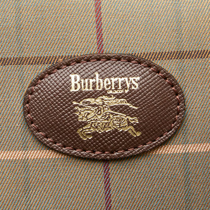 Burberry Check Clutch Bag Khaki Green Brown Canvas Leather