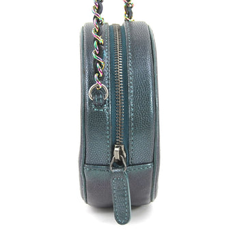 Chanel Shoulder Bag Matelasse Coco Mark Caviar Leather/Metal Metallic Dark Green/Aurora
