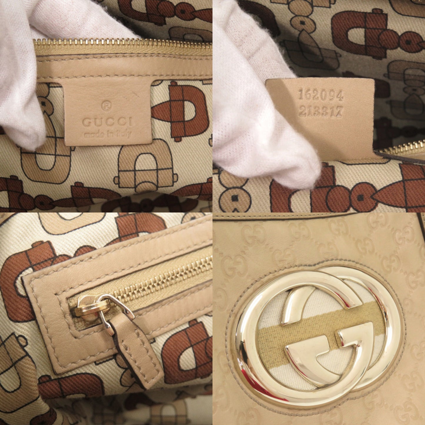 Gucci Guccissima Gg Logo 162094 Leather Beige Tote Bag Handbag 0245 Gucci
