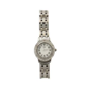 Hermes Clipper Diamond Bezel Quartz Stainless Steel Watch For Women