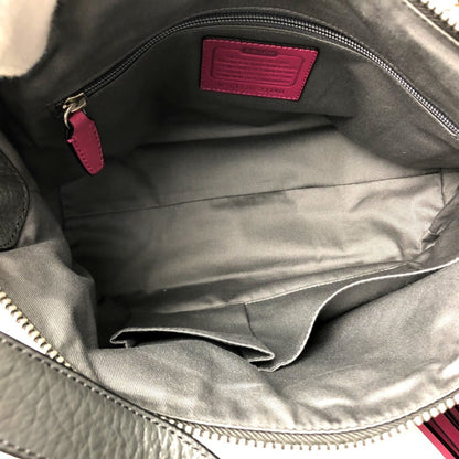 Coach 21140 Textured Legacy Bag Shoulder Bag Charcoal Gray Gray Fuchsia Pink