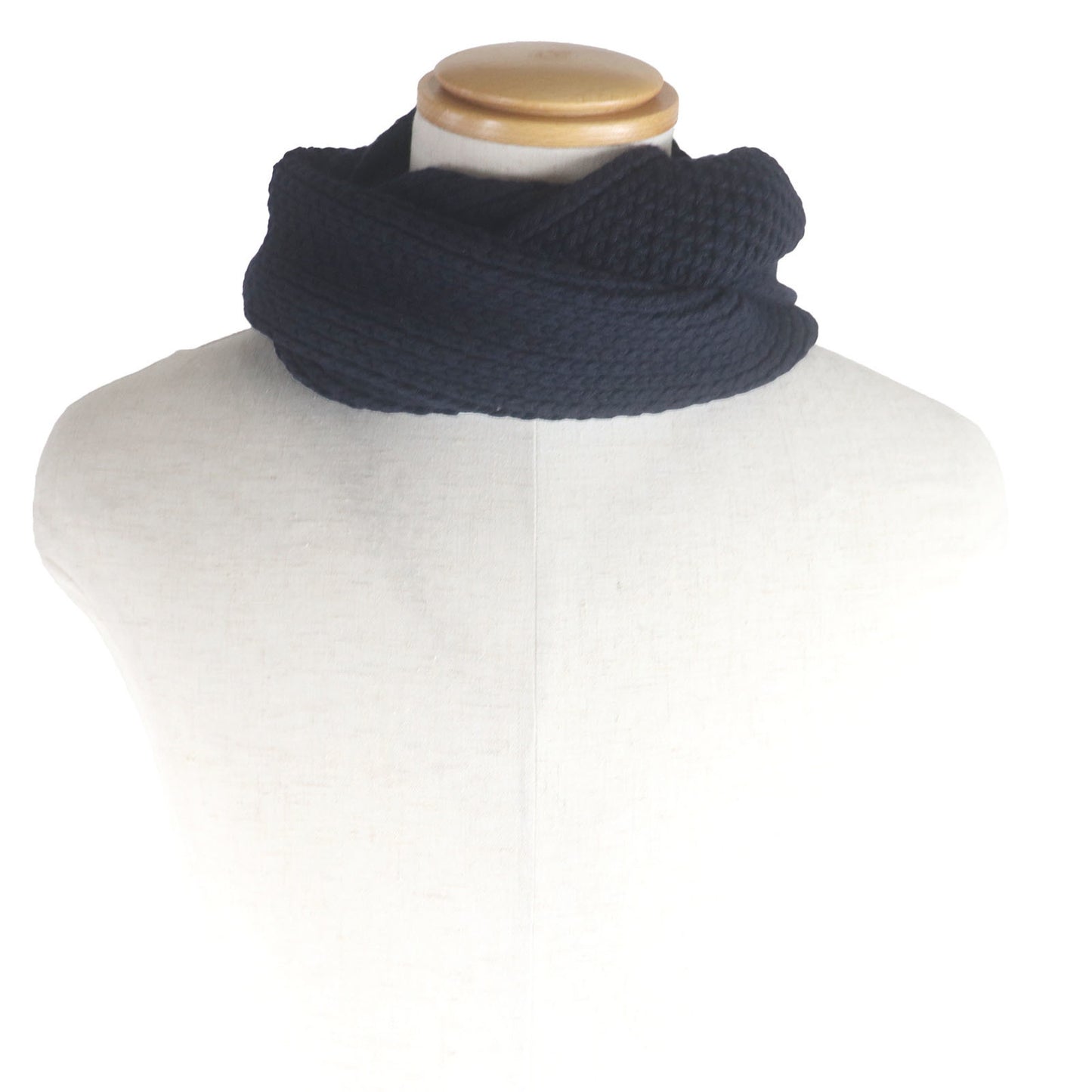 Hermes 100% Cashmere Cable Knit Scarf/Snood In Dark Navy