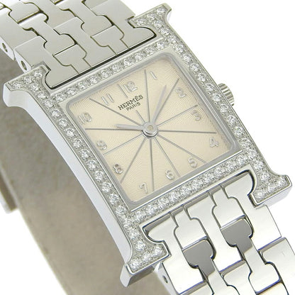 Hermes Hermes H Watch Diamond Bezel Hh1.230 Stainless Steel X Quartz Analog Display Ivory Dial Heure