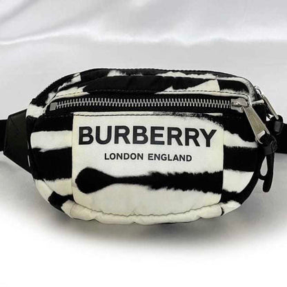 Burberry Body Bag Ec-22942 White Black 8028956 Nylon Leather Burberry Crossbody Belt Waist Pouch