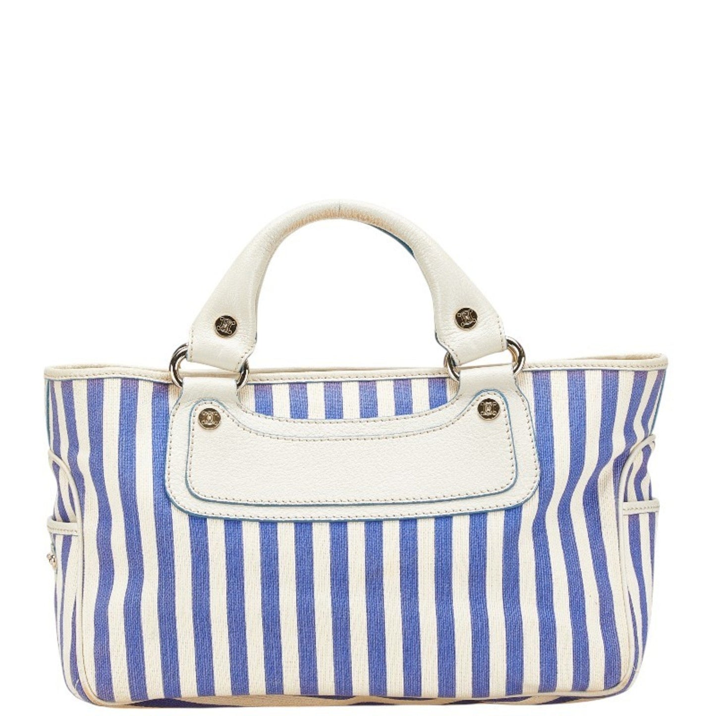 Celine Boogie Bag Striped Handbag Blue White Canvas Leather