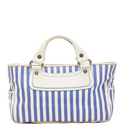 Celine Boogie Bag Striped Handbag Blue White Canvas Leather