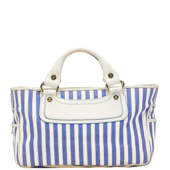 Celine Boogie Bag Striped Handbag Blue White Canvas Leather