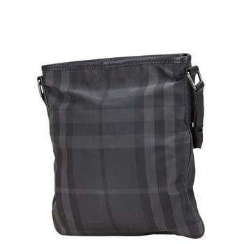 Burberry Check Logo Plate Shoulder Bag Black Nylon Leather