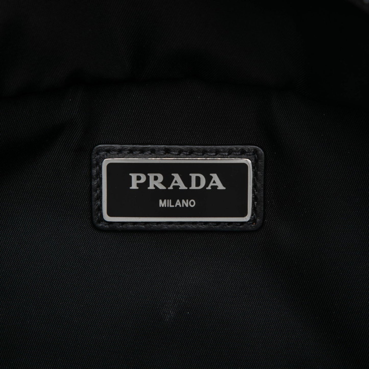 Prada Triangle Logo Plate Body Bag/Waist Bag In Black/Navy Leather/Nylon