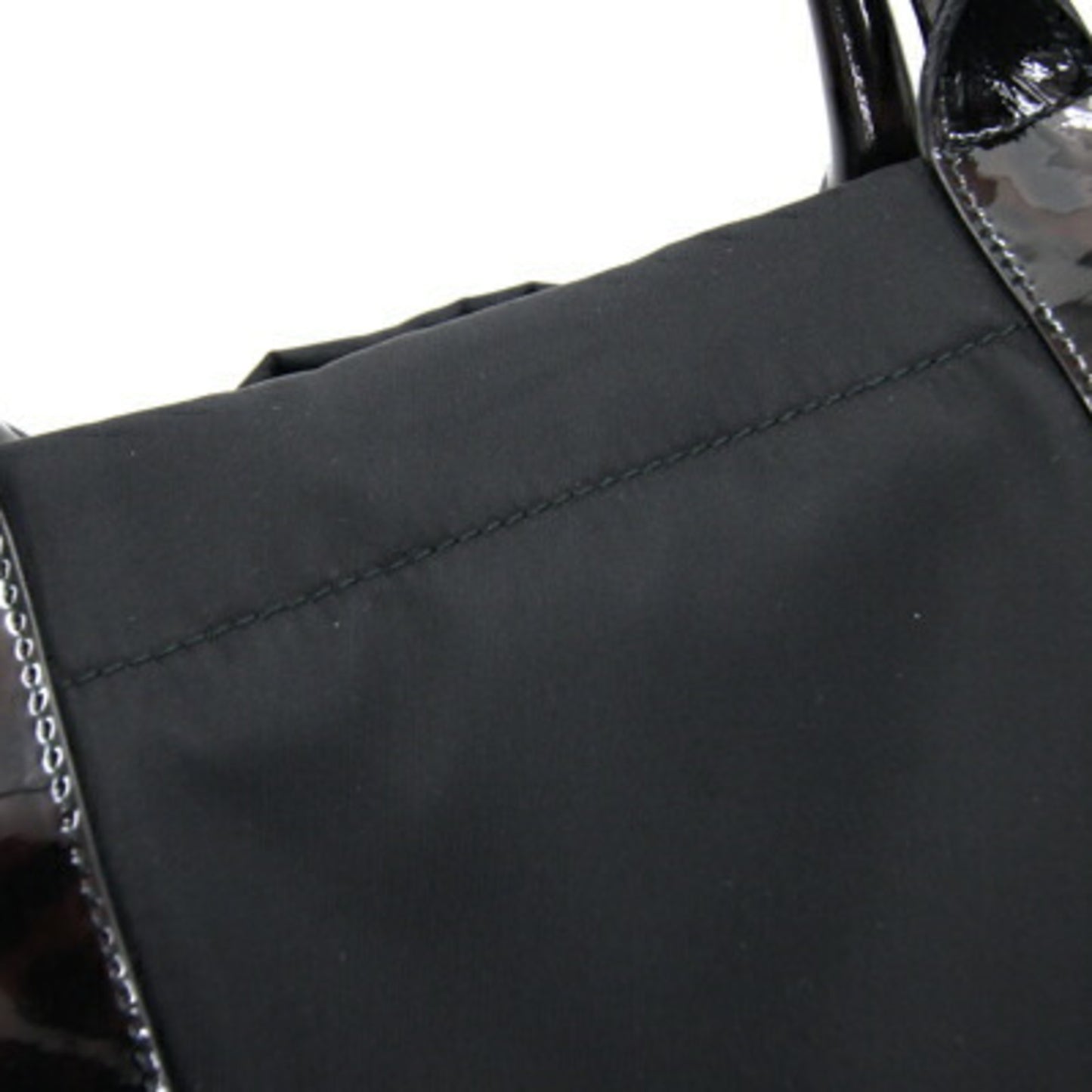 Salvatore Ferragamo Handbag Vara 21D 394 Black Dark Brown Nylon Patent Leather Ribbon Leopard