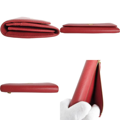 Prada Long Wallet Leather Red Gold