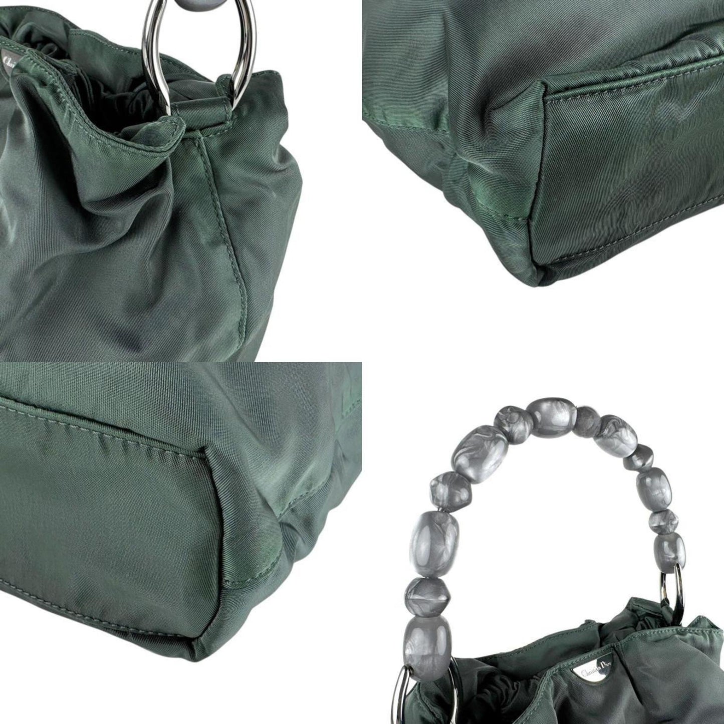 Christian Dior Maris Pearl Nylon Handbag In Dark Green