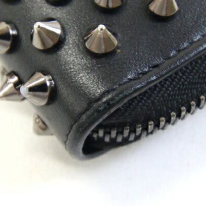 Christian Louboutin Round Long Wallet Panettone 1175099 Black Leather Zip Spike Studs
