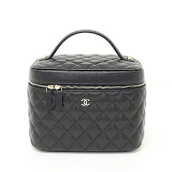 Chanel Timeless Classic Vanity Bag Caviar Skin Ap2573 Black Matelasse Unused F-04622