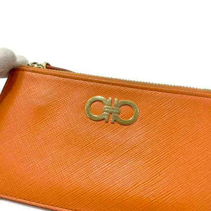 Salvatore Ferragamo Coin Case Ec-23091 Orange Gancini Leather Gj-22B956
