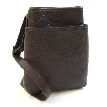 Gucci Shoulder Bag Guccissima 141863 Dark Brown Leather Pochette Crossbody Gg