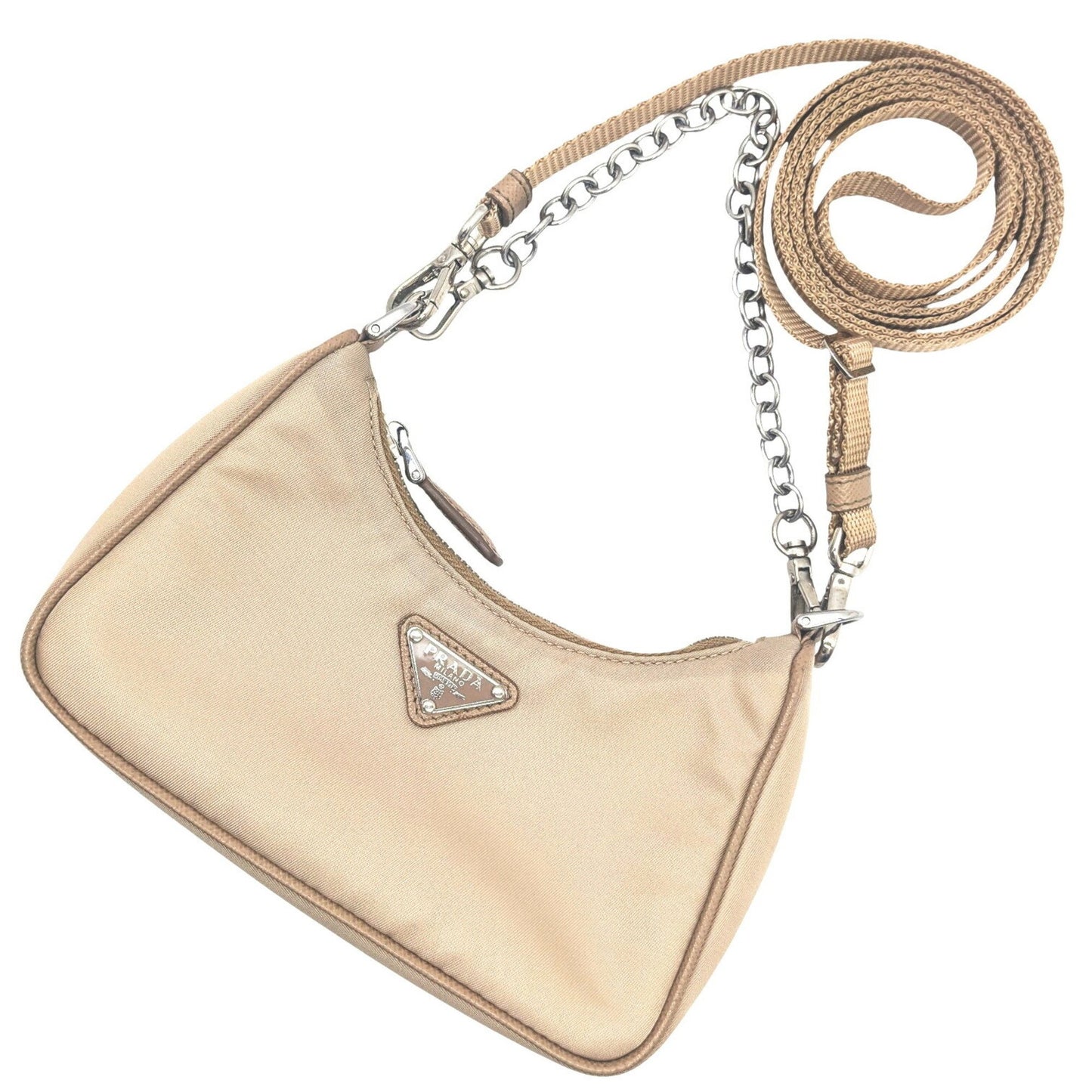 Prada Prada Mini Nylon Shoulder Bag In Beige