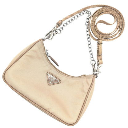 Prada Prada Mini Nylon Shoulder Bag In Beige