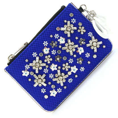 Christian Dior Dior Coin Case Blue White Leather Mini Pouch Purse Beads