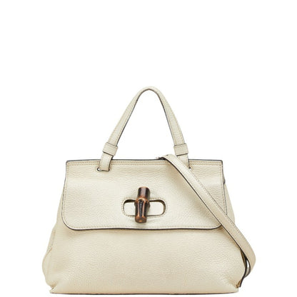 Gucci Daily Bamboo Handbag/Shoulder Bag 2Way 370831 White Leather