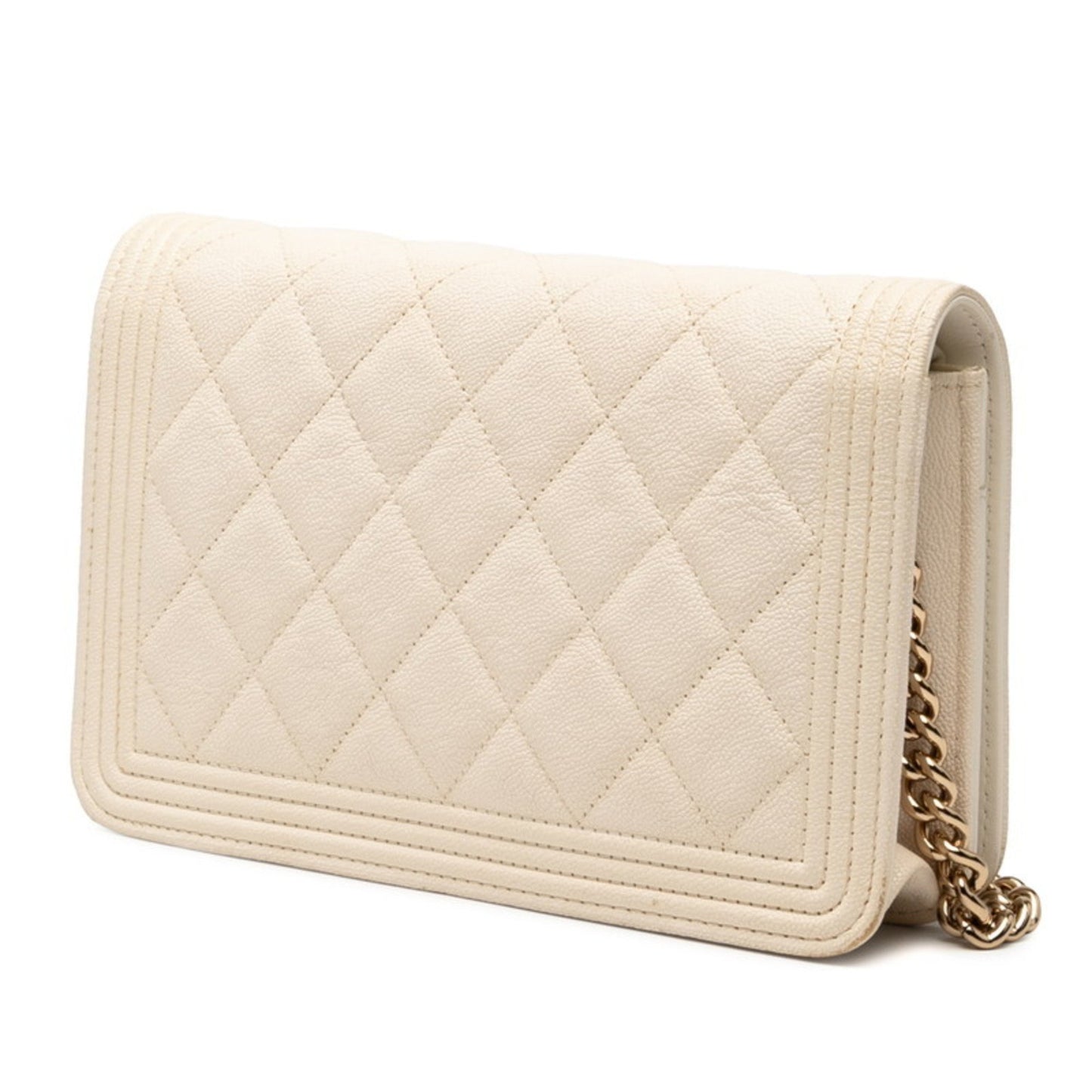 Chanel Boy Chanel Coco Mark Crossbody Chain Wallet Shoulder Bag In White Caviar Skin