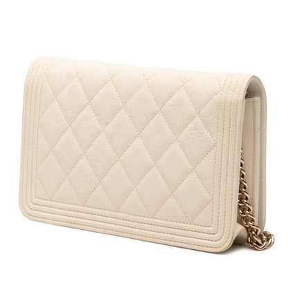 Chanel Boy Chanel Coco Mark Crossbody Chain Wallet Shoulder Bag In White Caviar Skin
