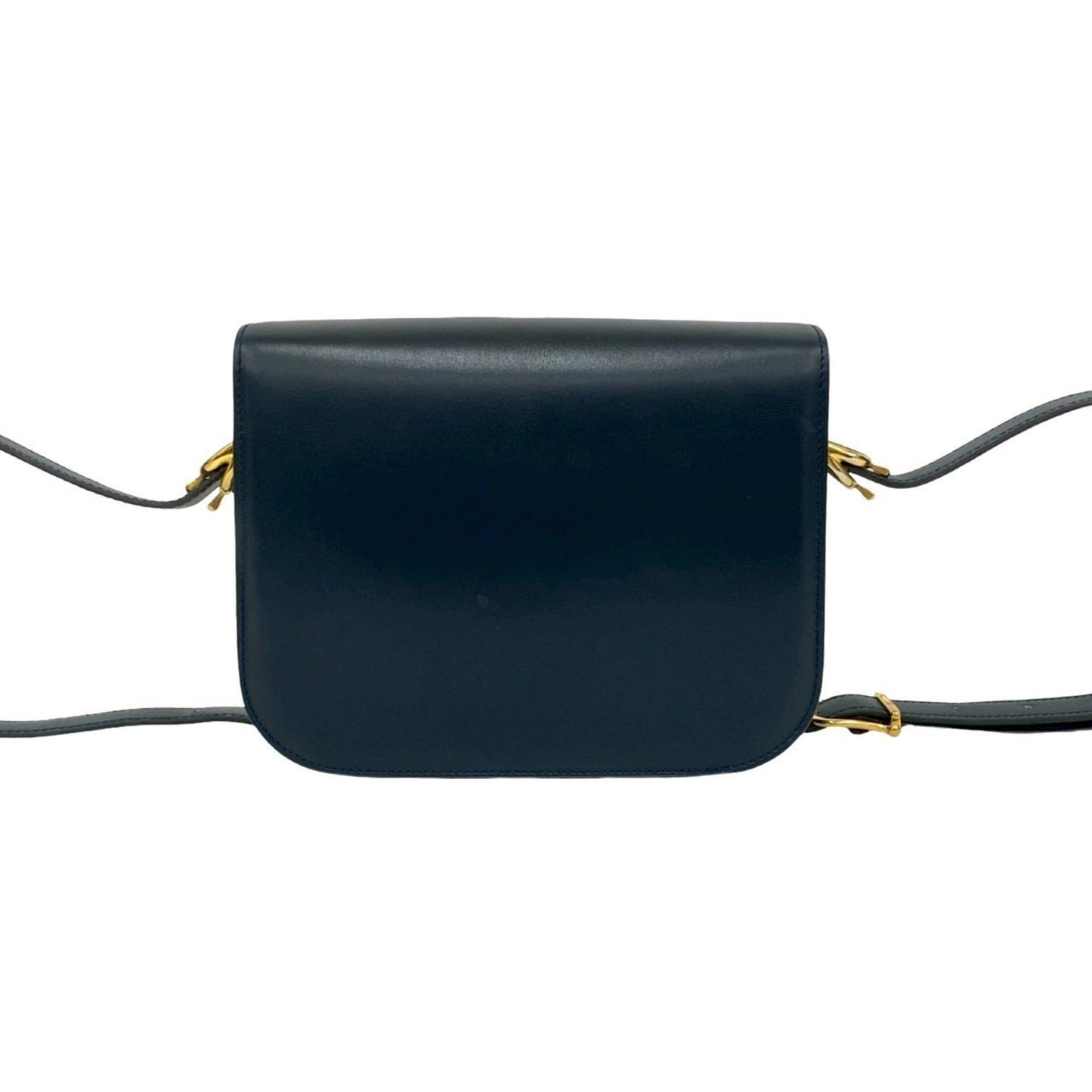 Celine Logo Horse-Drawn Carriage Calf Leather Shoulder Bag/Pochette/Sacoche In Navy 19090