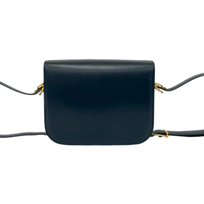 Celine Logo Horse-Drawn Carriage Calf Leather Shoulder Bag/Pochette/Sacoche In Navy 19090