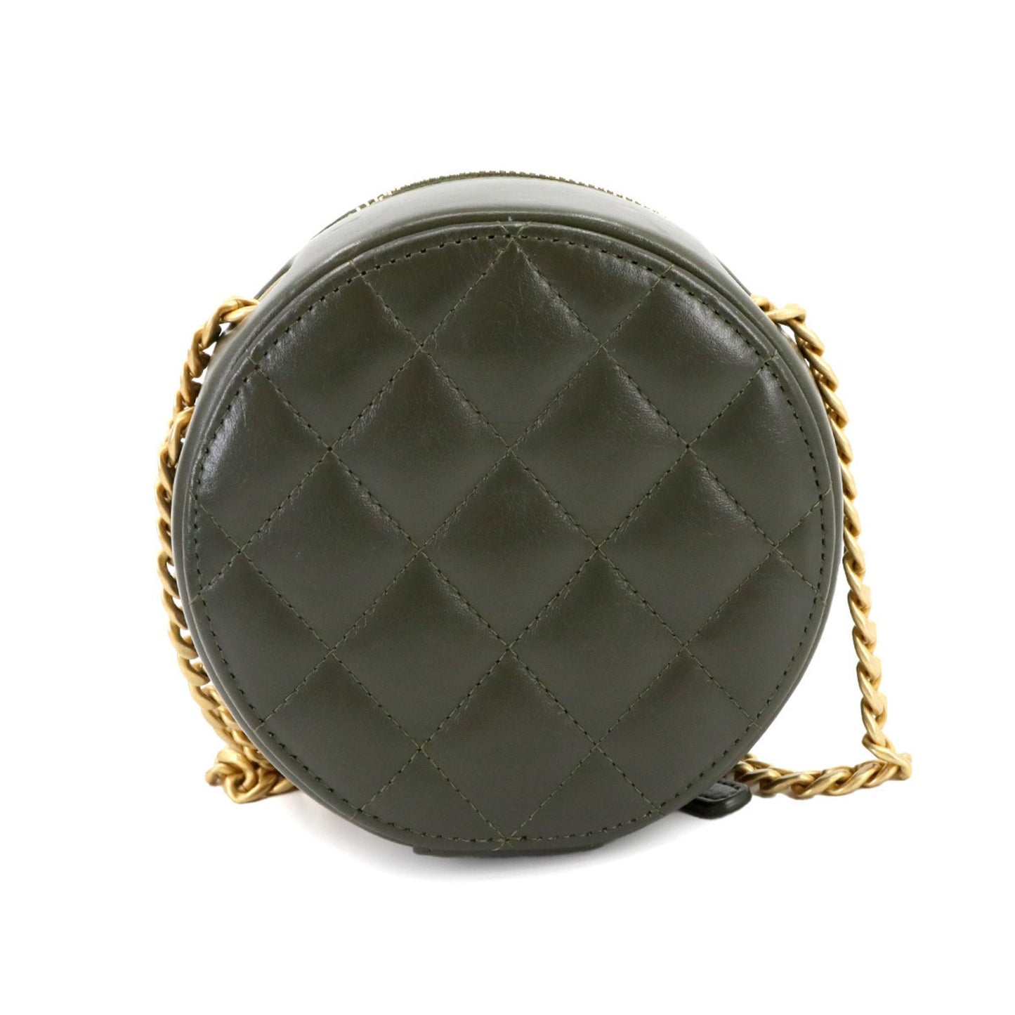 Chanel Matelasse Round Chain Shoulder Bag In Green Lambskin