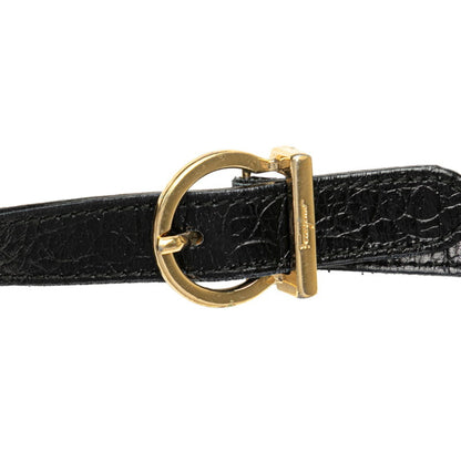 Salvatore Ferragamo Vara Crocodile Embossed Crossbody Shoulder Bag Af-21 6677 Black Leather