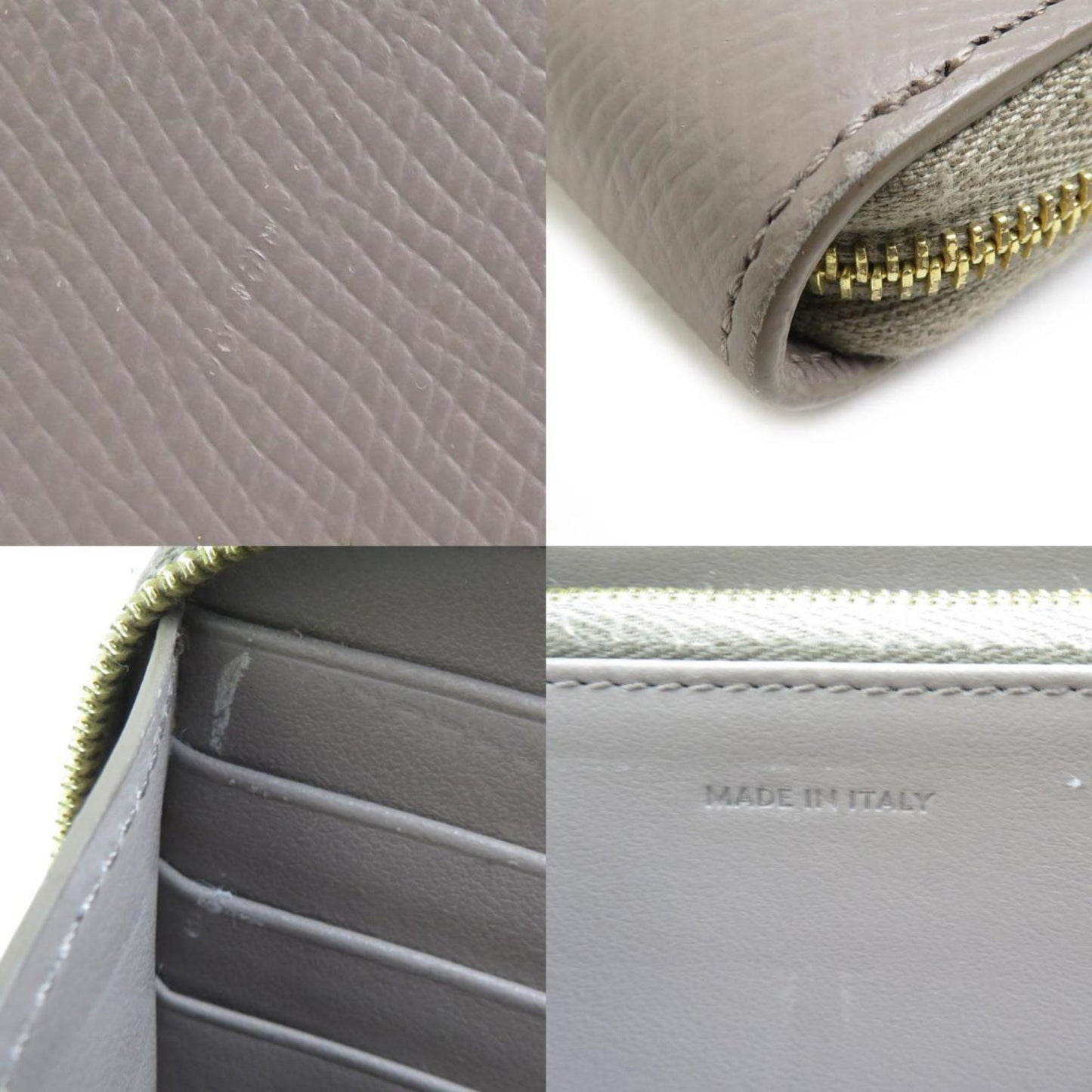 Celine Round Long Wallet Leather Greige