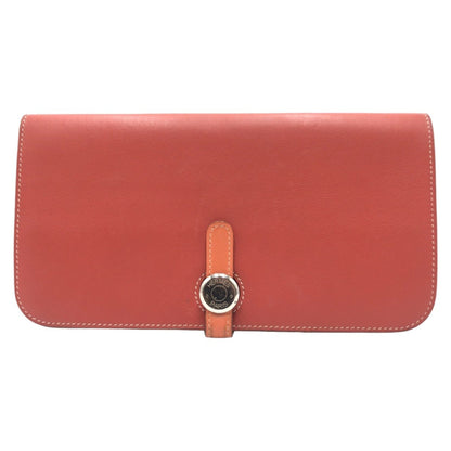 Hermes Hermes Dogon Long Red Sanguine Crevette Leather Wallet O Stamp