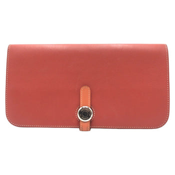Hermes Hermes Dogon Long Red Sanguine Crevette Leather Wallet O Stamp