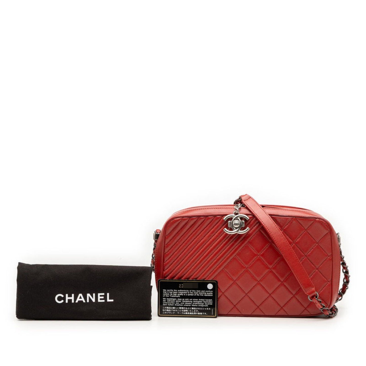 Chanel Matelasse Coco Boy Chain Shoulder Bag Camera Red Lambskin