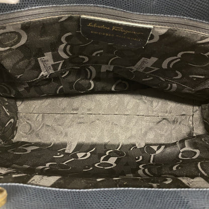 Salvatore Ferragamo Vara Leather Shoulder Bag In Navy Blue