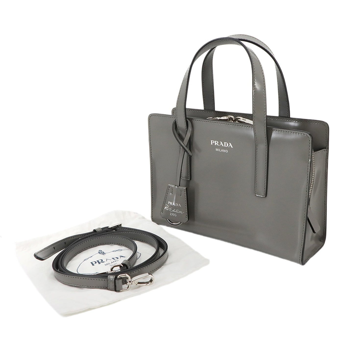 Prada Re-Edition 1995 2-Way Hand Shoulder Bag In Gray Leather