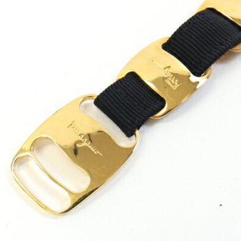 Salvatore Ferragamo Vara Belt In Black And Gold Fabric Metal
